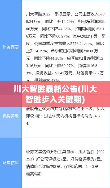 川大智胜最新公告(川大智胜步入关键期) 川大智胜最新公告(川大智胜步入关键期)