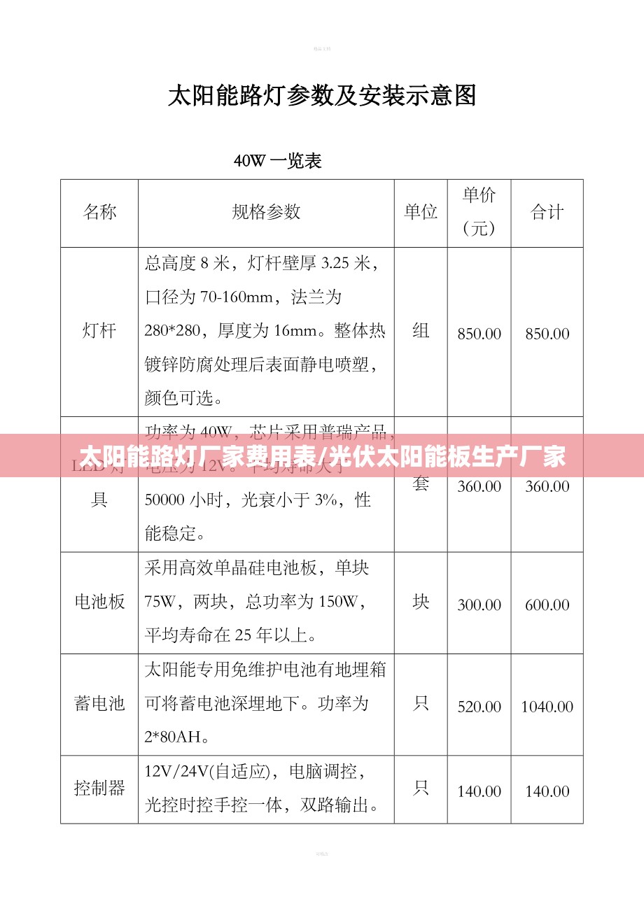 太阳能路灯厂家费用表/光伏太阳能板生产厂家