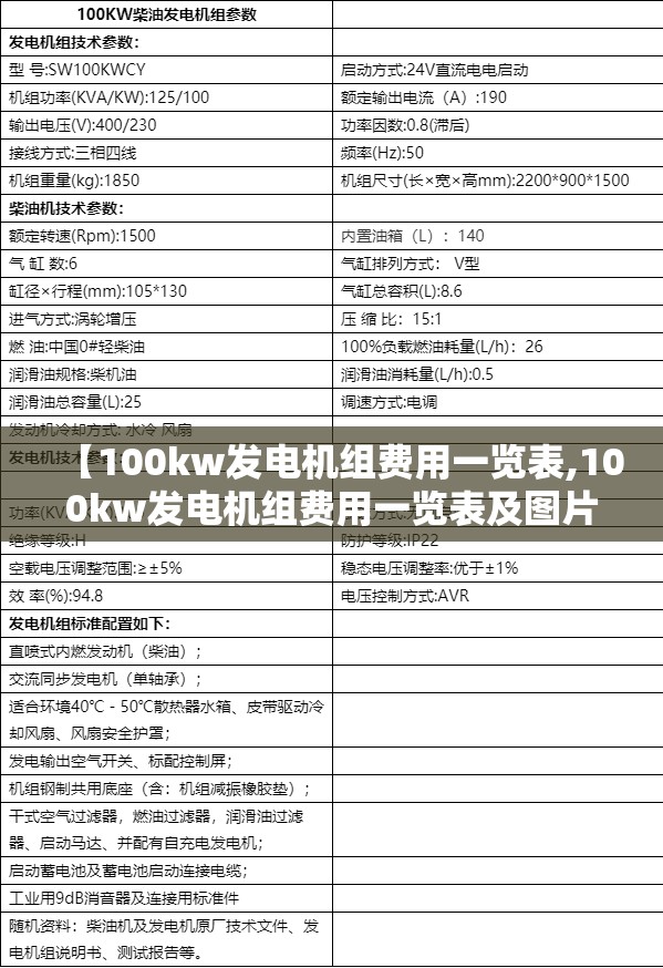 【100kw发电机组费用一览表,100kw发电机组费用一览表及图片】