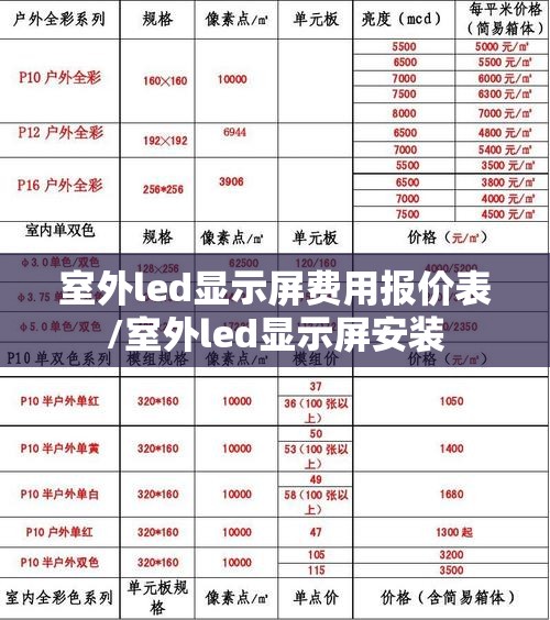 室外led显示屏费用报价表/室外led显示屏安装