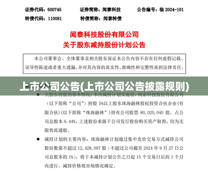 上市公司公告(上市公司公告披露规则)