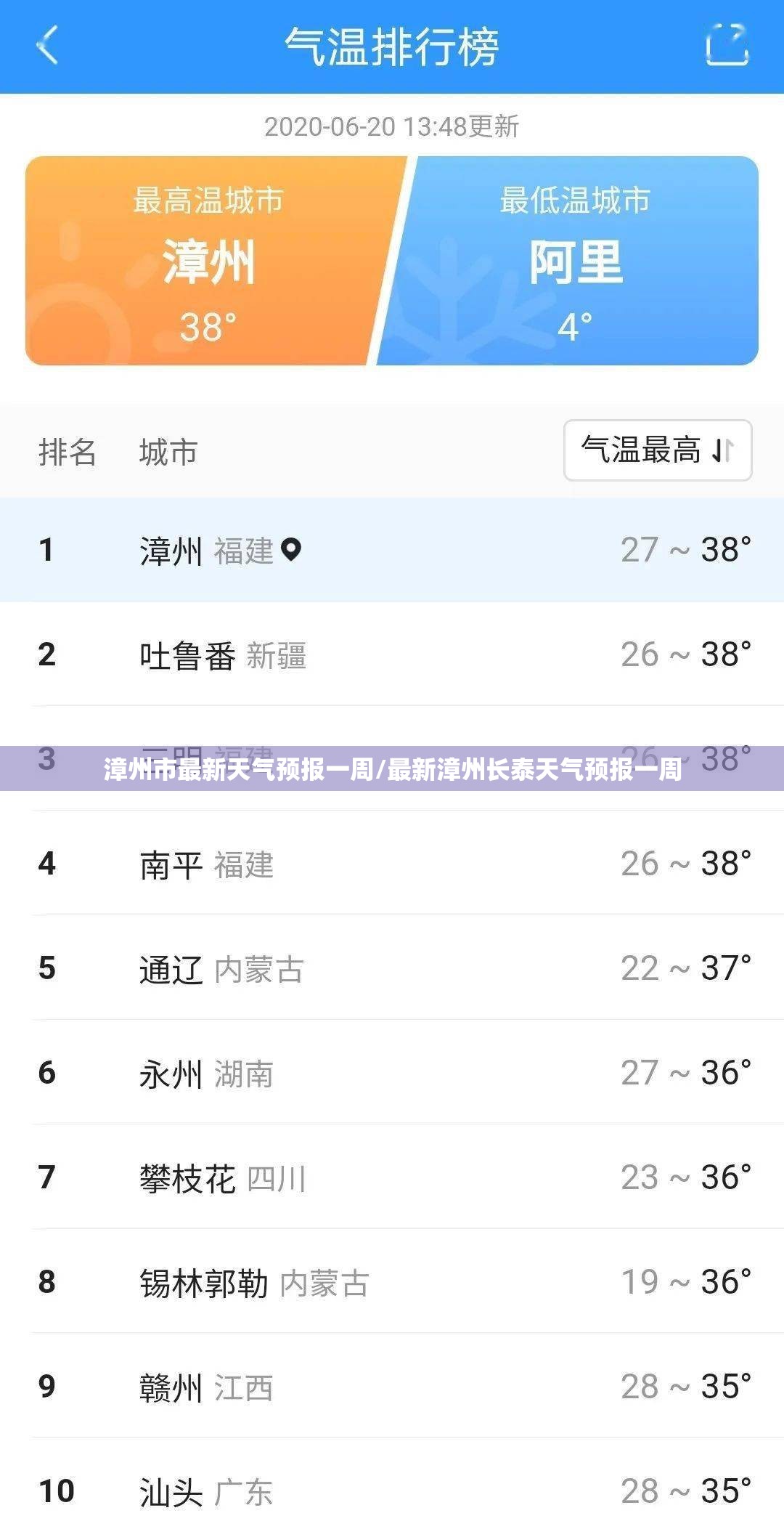 漳州市最新天气预报一周/最新漳州长泰天气预报一周