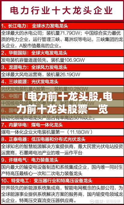 【电力前十龙头股,电力前十龙头股票一览表】 【电力前十龙头股,电力前十龙头股票一览表】