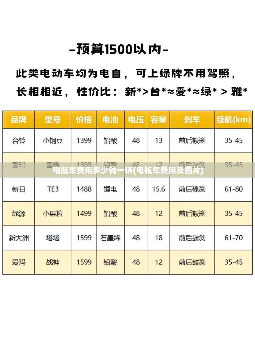 电瓶车费用多少钱一辆(电瓶车费用及图片)