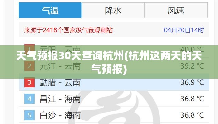 天气预报30天查询杭州(杭州这两天的天气预报)