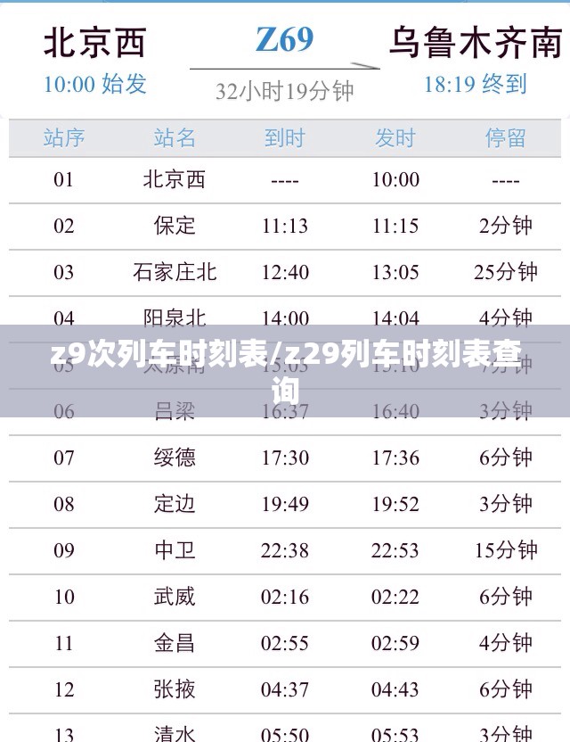 z9次列车时刻表/z29列车时刻表查询